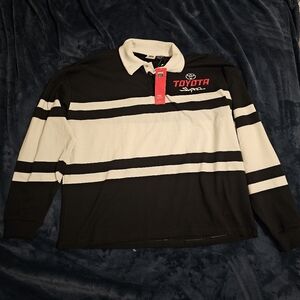 Toyota Supra Long Sleeve Polo Vintage Style OfBlack and White Striped Polo Shirt